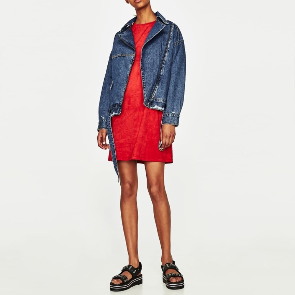 Red Faux Suede Dress